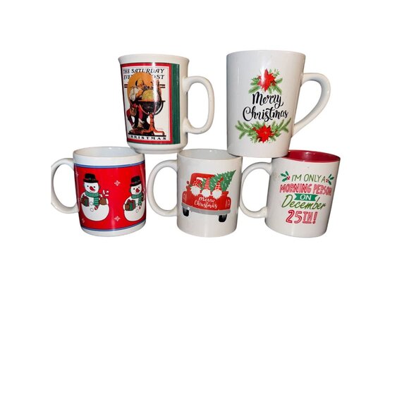 Set Of 5 Festive Christmas Ceramic Mugs - Picture 1 of 16